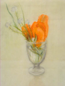 Marlene Magnus - Tulpenbl�te im Glas, 1985, Aquarell